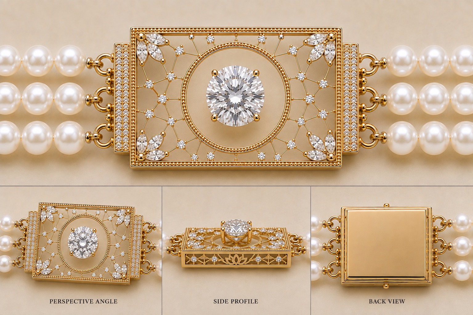 Double-strand pearls with a lattice diamond clasp